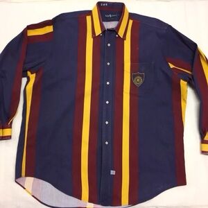 Polo Ralph Lauren Striped Navy and Yellow University Crest Shirt